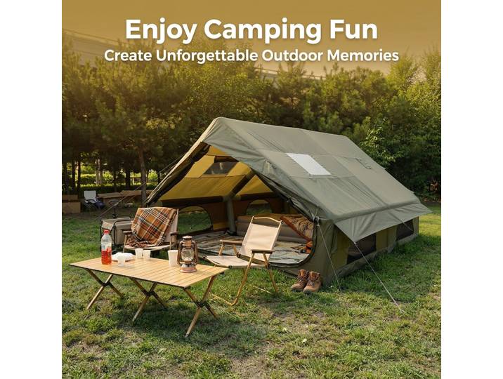 Tente gonflable de 12 m² en tissu Oxford, protection solaire, résistance au vent, tente de camping chaude pour l'automne et l'hiver, tente à colonnes d'air en PVC