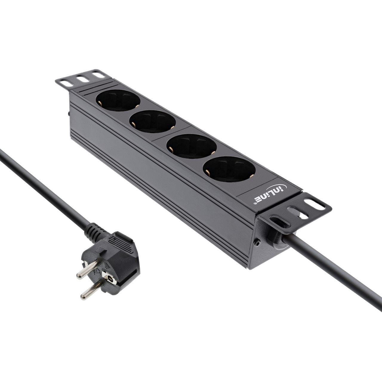 2.00m InLine 10" Steckdosenleiste, 4-fach Schutzkontakt, ohne Schalter,schwarz