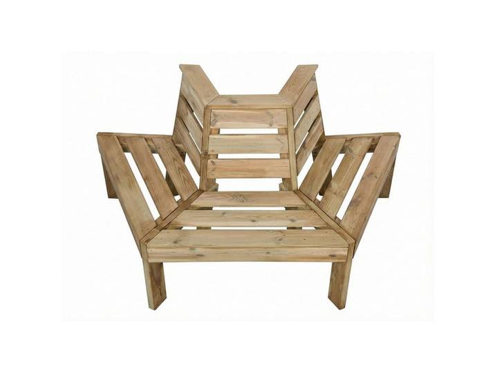 P & B Baumbank 4-eckig 180°, Braun, Holz, Akazie, 167x74x75 cm, Gartenmöbel, Gartenbänke