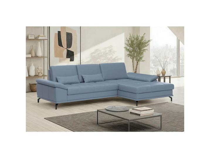 Sit & More Ecksofa, Graublau, Metall, Echtleder,Kombination Echtleder/Stoff,Kombination Echtleder/Stoff, Nappaleder,Nappaleder,Nappaleder, Füllung: Polyester, Ottomane rechts, L-Form, 301x176 cm, Schlafen auf Sitzhöhe, Armteil links, Armteil rechts, Wohnzimmer, Sofas & Couches, Wohnlandschaften, Ecksofas