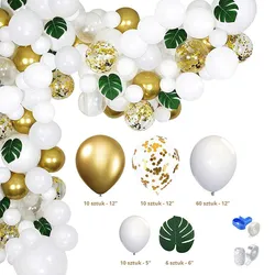 Ballongirlande – Weiß-Gold + Blätter