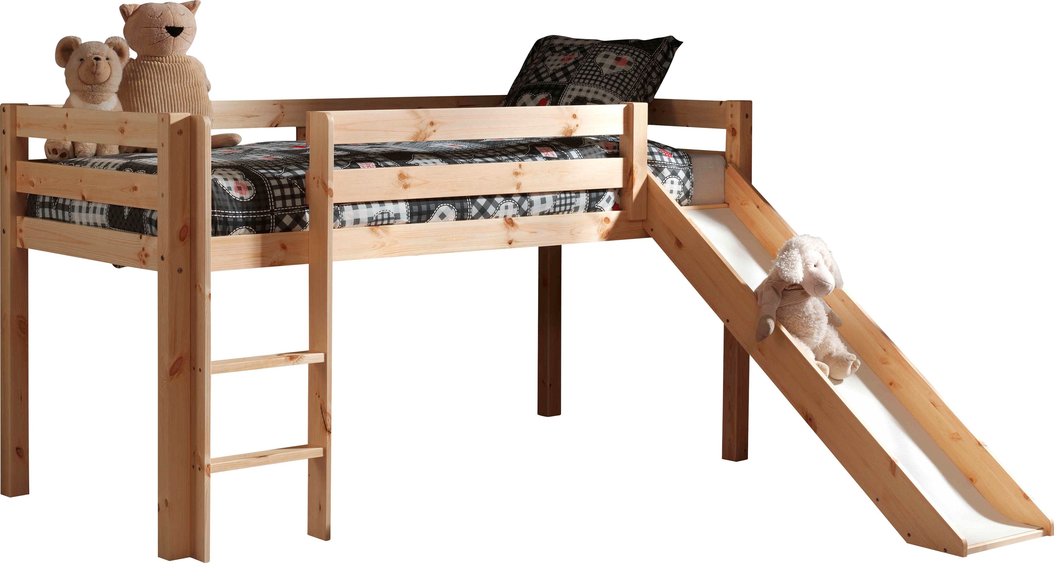 Hochbett VIPACK "Pino, inkl. Rolllattenrost, Leiter, Rutsche und Absturzschutz", beige (natur), B:218cm H:114cm L:208cm, Hochbetten, Hochbett, in verschiedenen Farben erhältlich natur Liegefläche B/L: 90cm x 200cm, kein Härtegrad, ohne Matratze