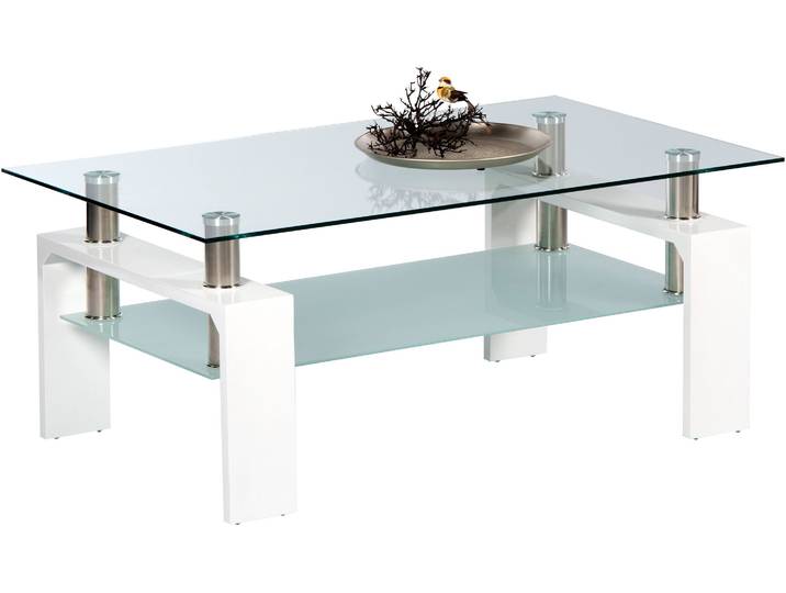 Couchtisch STOLKOM Mango II Glastisch, Wohnzimmertisch, Tisch Glas BxHxT 100x46x60 cm , weiß (glas, weiß hg, weiß hg, glas), H:46cm, Tische, Couchtisch, Sicherheitsglas 8mm stark, Edelstahlrohre als Distanzhalter