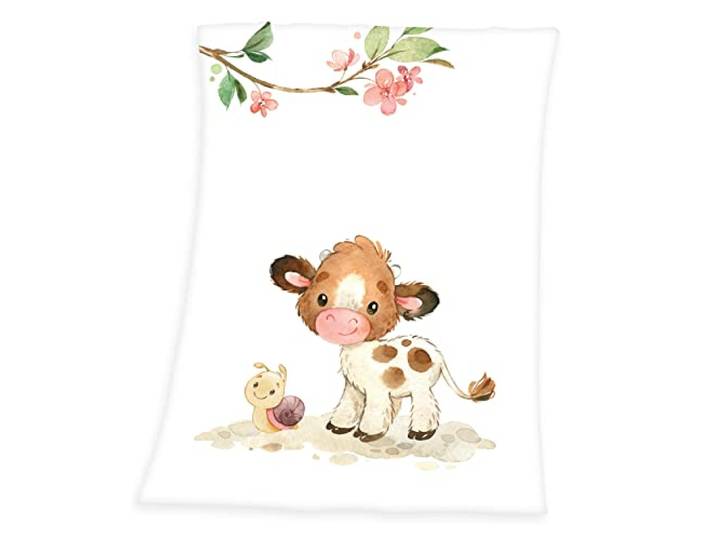 Herding Süßes Kälbchen Soft-Peachdecke, 75 x 100 cm, 100% Polyester, Mehrfarbig
