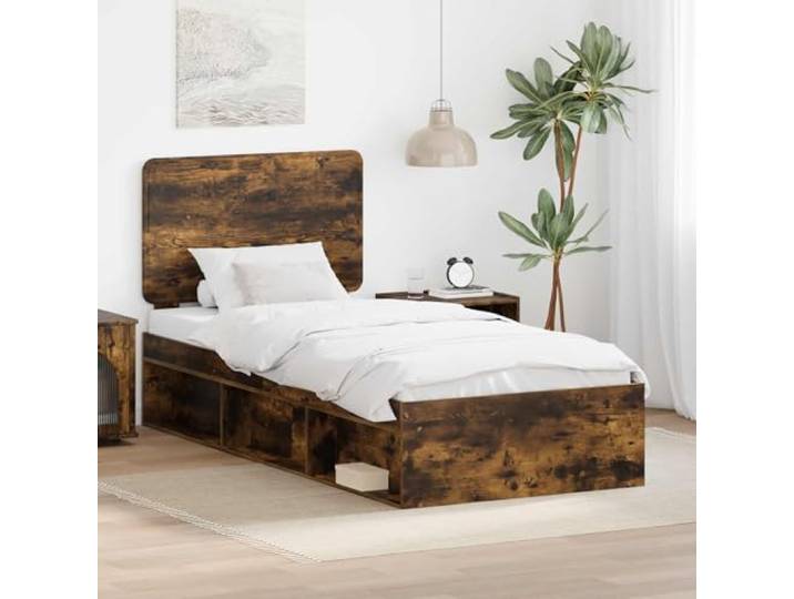 Massives Kiefernholz Stabil Moderne Optik Bettrahmen 90 x 200 cm Braun Bettrahmen Geräucherte Eiche 90x200 Massives Kiefernholz Einzelbettgestell mit Lattenrost Stabil & Modern