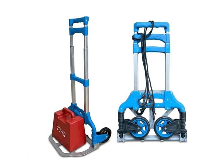 Diable Pliable Relaxdays\, jusqu'à 70 kg\, HxLxP:98x38x41 cm\, déménagement\, poignée télescopique Acier\, Argent/Bleu