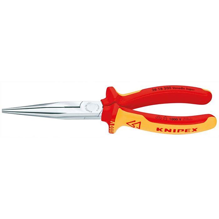 KNIPEX Flachrundzange mit Schneide 2616200, 200mm Mehrkomponenten-Griffen 200mm KNIPEX