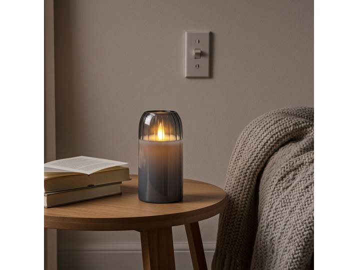 LED Kerze mit beweglicher Flamme, 7,5x15, grau