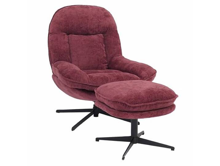 Mendler Relaxsessel mit Hocker HWC-P32 Metall - Beere Fernsehsessel, Nosagfederung, drehbar Stoff/Textil, Chenille (370, g/m²)