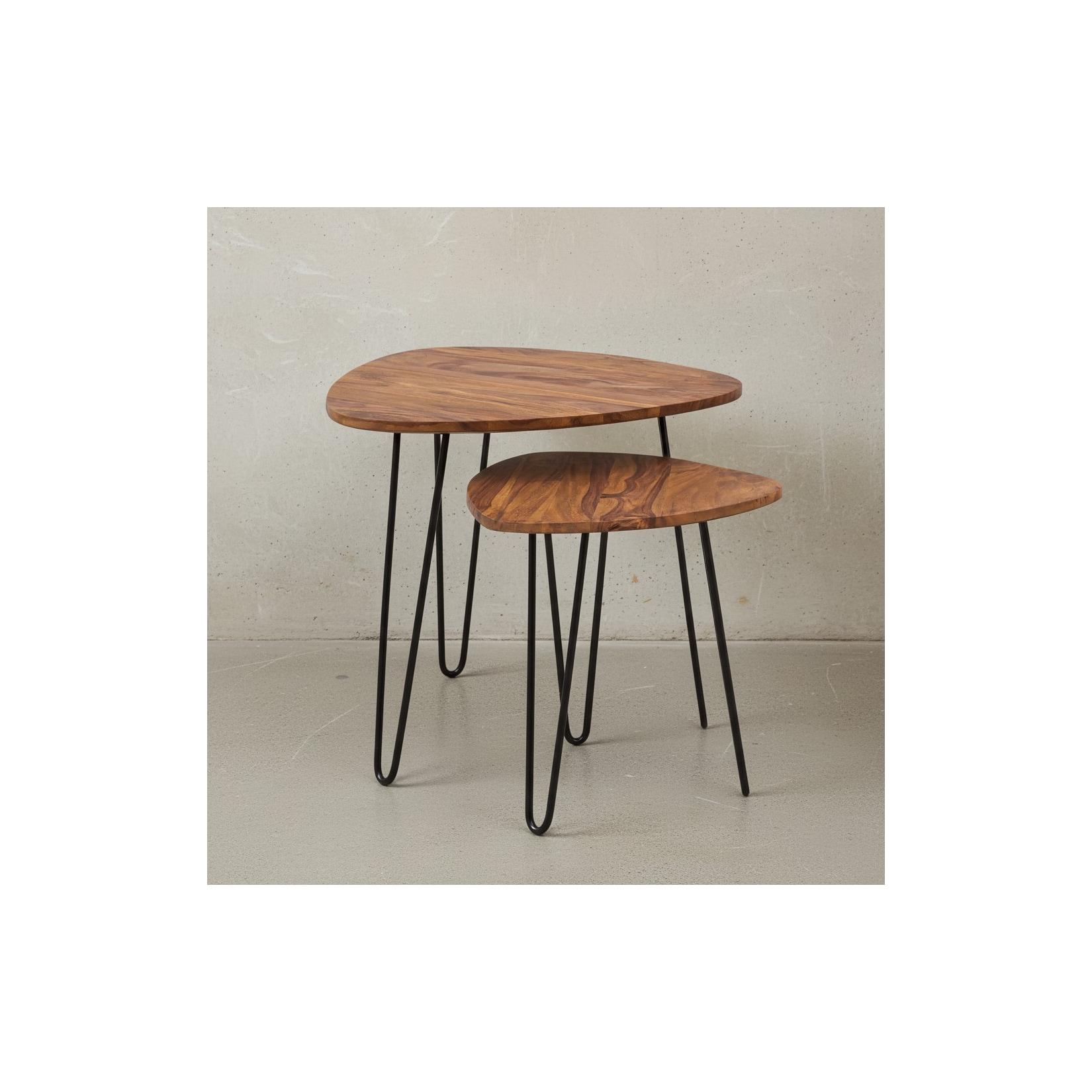 KADIMA DESIGN 2er Set Beistelltisch Sheesham Holz und Metall, Industrial-Design, Vielseitig.
