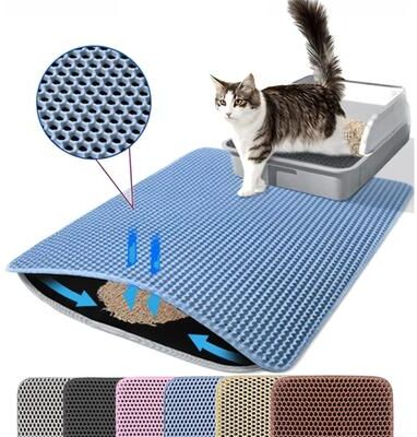 Uplift Picks Double Layer Waterproof Cat Litter Mat For Non Slip Litter Box Floor Protection blue 60x90 Cm