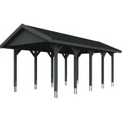 Skan Holz Wallgau - Satteldach Einzelcarport Breite 380 cm Gr. 2 - 380 x 750 cm Dachschalung Dachschalung mit Dachschindeln (schwarz) schiefergrau Holzcarport