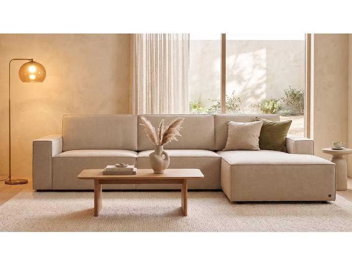 LOUNGE Ecksofa in Beige von BRUNO Mit Schlaffunktion & Stauraum