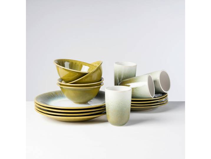 Gipfelstück Kombiservice Flussufer, Grün, Keramik, 16-teilig, 350 ml, Made in Europe, Essen & Trinken, Geschirr, Geschirr-Sets, Kombiservice