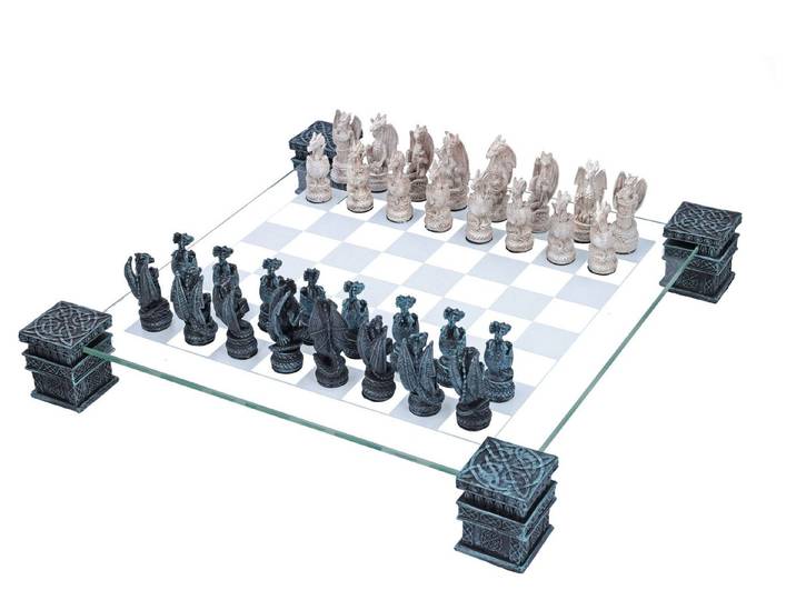 Figuren Shop GmbH Spiel Schachfiguren Set - Gothic Drachen - Fantasy Schach Figuren