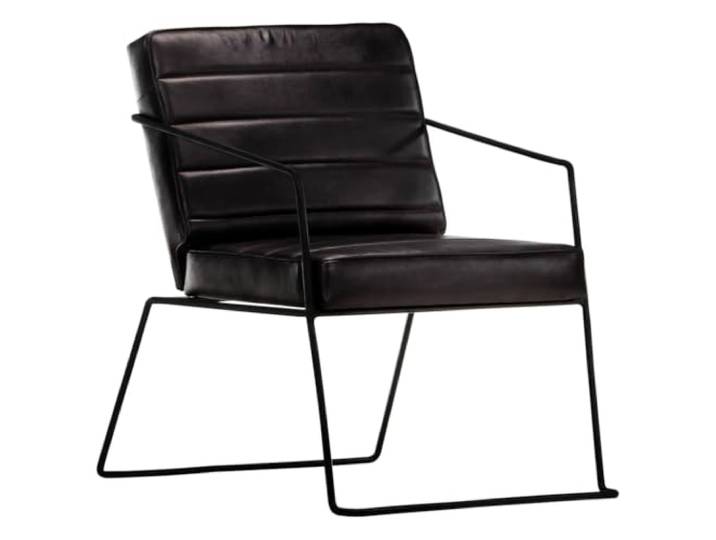 HEFZGDB Echtleder Sessel Schwarz Moderner Industriestil Stahlgestell Robust Gemütlich Mit Armlehnen Dicke Polsterung Einfache Montage Maximal 110 Kg Pro Sitzplatz Luxus