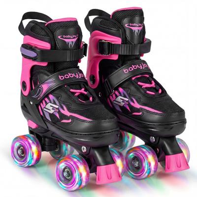 Costway Kids Roller Skates for Girls Boys 4 Sizes Adjustable Quad Skates with Light-up Wheels for Outdoor-Pink