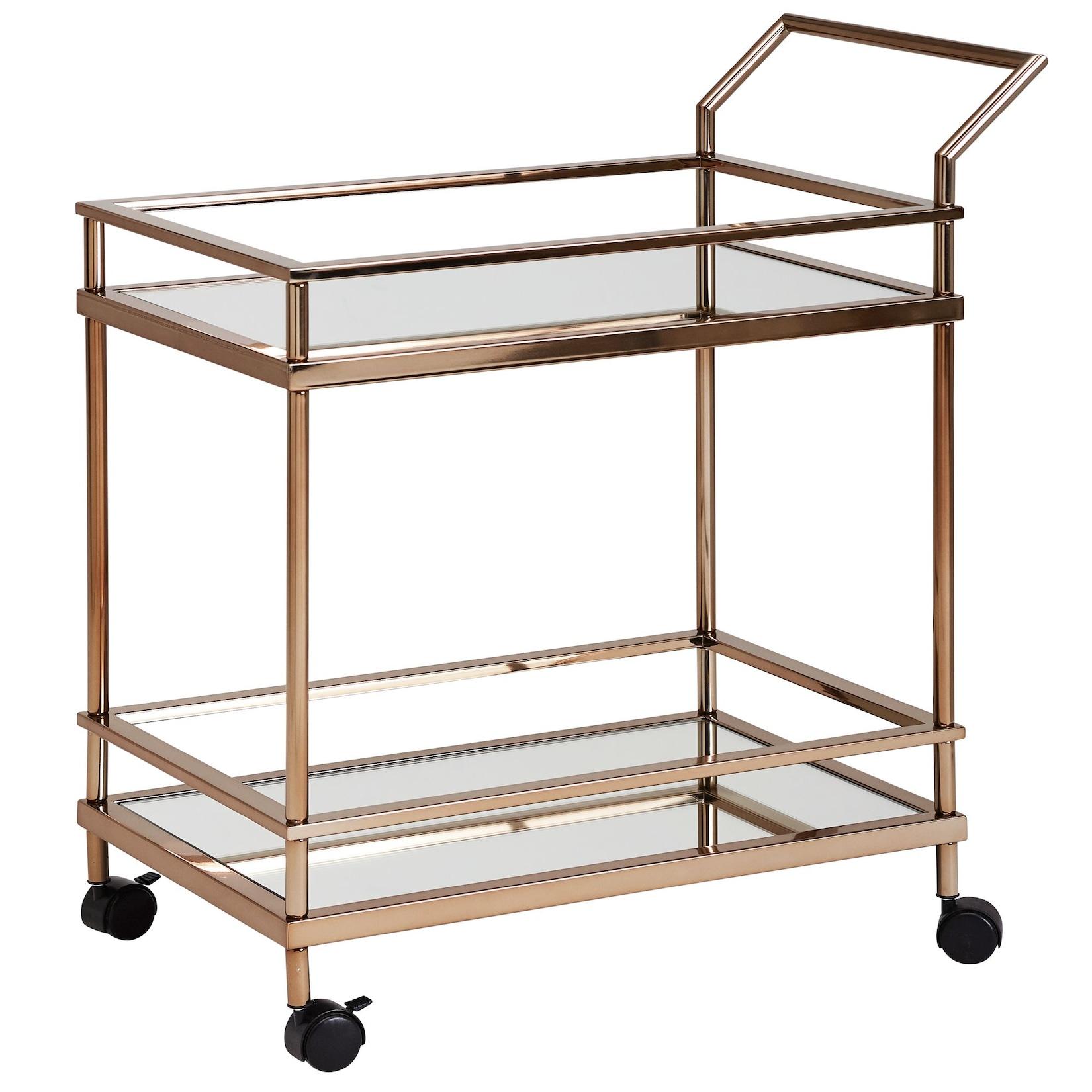 KADIMA DESIGN Goldener Servierwagen mit verspiegeltem Sicherheitsglas, rollbar, stilvoll, vielseitig.