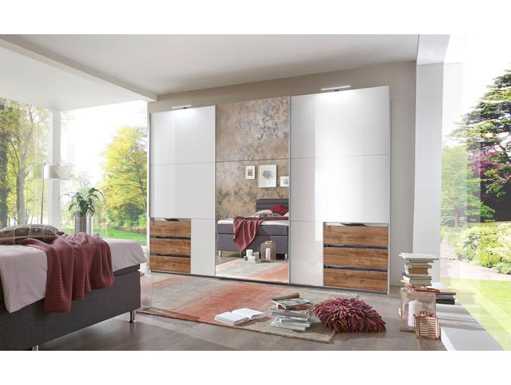 Schwebetürenschrank WIMEX, weiß (weiß lackiert, plankeneiche), B:300cm, Schränke, Schwebetürenschrank