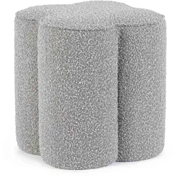 Pouf Cointa aus Boucle-Stoff, rund und gepolstert, modernes Design, grau, von Bizzotto