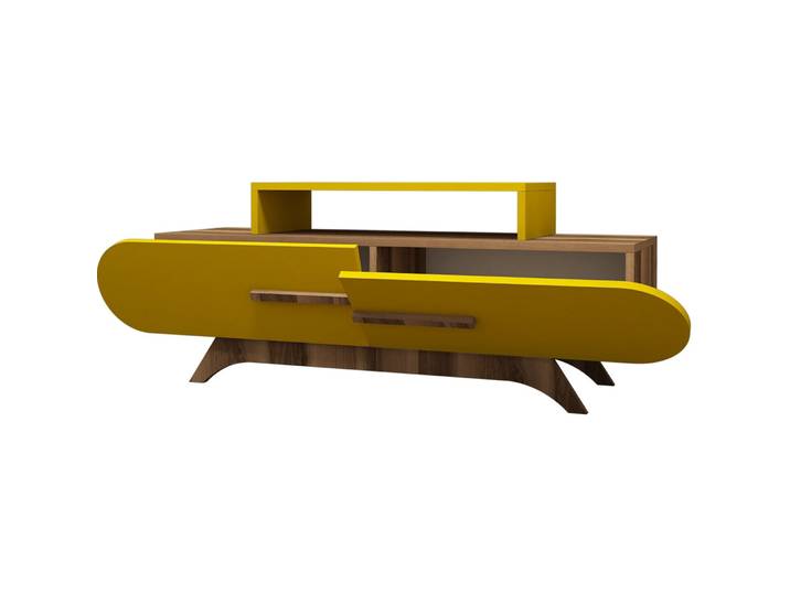 TV-Möbel Georis Nussbaum/Gelb Holzwerkstoff B 145 cm - TV-Möbel
