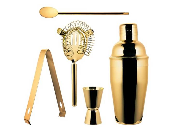 BUTLERS 5tlg. Cocktailset 550 ml Edelstahl - Manhattan Lounge Farbe Gold - Mixbecher für Drinks & Kaltgetränke - Bar-Shaker zum Mischen & Kühlen - Glatte Oberfläche
