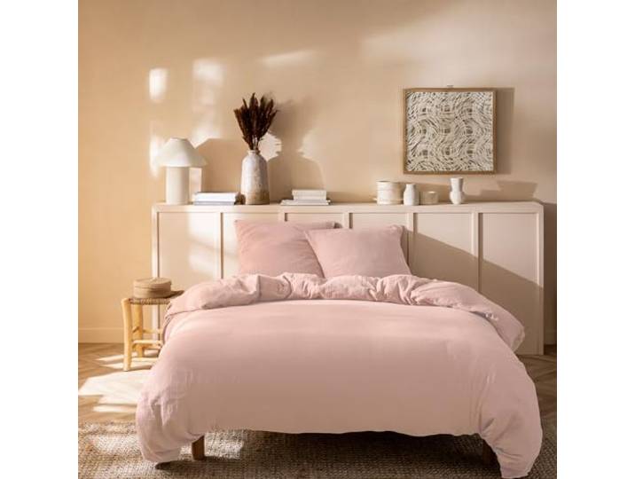 MATT & ROSE Parure de lit Unie Double Gaze de Coton 100% Coton de qualité supérieure Oeko-TEX Housse de Couette 260x240cm + 2 Taies d'oreiller 65x65cm Rose