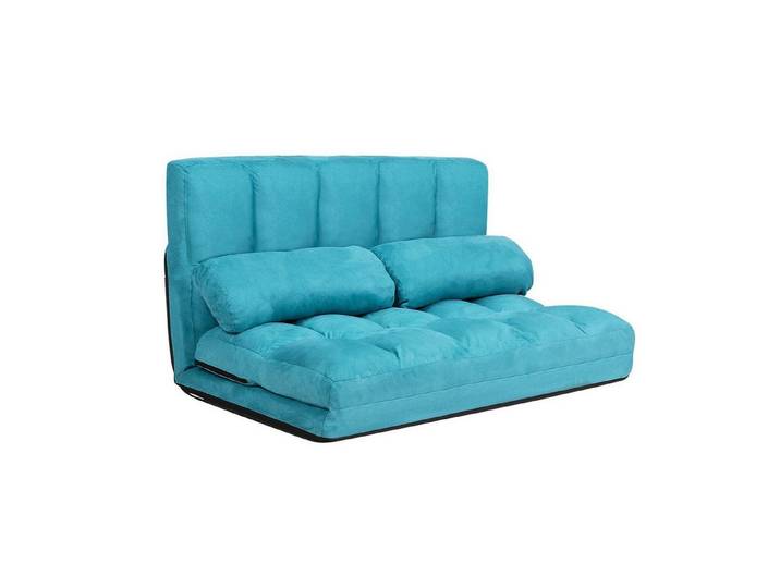 LuxusKollektion Schlafsofa Bodensofa 2 Sitzer Sofabett Klappsofa Schlaffunktion 2Kissen Blau