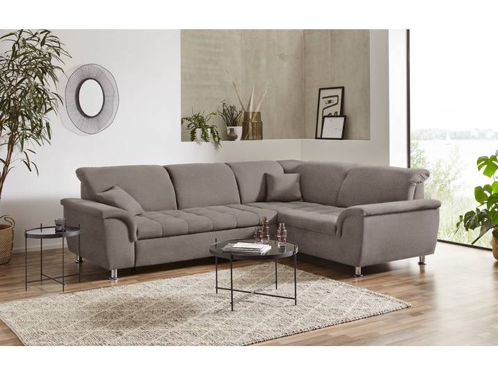 Ecksofa, Struktur Stoff, Grau (Stone), 267×214 cm, L-Form, Modern, Domo-Collection