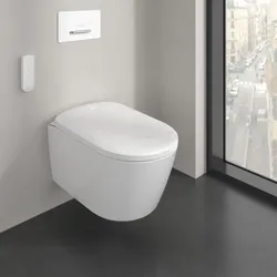 Villeroy und Boch ViClean Dusch-Wand-WC V16EN3R1 mit Gesäßdusche, Geruchsabsaugung, 38,4x42,3x62,2cm, mit Sitz, Weiß Alpin CeramicPlus