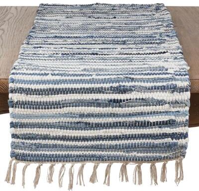 Saro Lifestyle Striped Denim Chindi Dining Table Runner