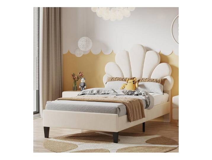 LuxusKollektion Polsterbett Polsterbett Blumen 90x200 Samt Beige