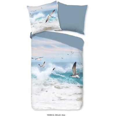 Wendebettwäsche GOOD MORNING "Celle", blau, B/L: 135cm x 200cm, 1 Stk., 1 Stk., Renforcé, B/L: 80cm x 80cm, 2 Stk., Renforcé, Obermaterial: 100% Baumwolle, Bettwäsche, Wendebettwäsche, Baumwolle, Renforcé, Reißverschluss, Wendeoptik, Strand, Meer, Blau