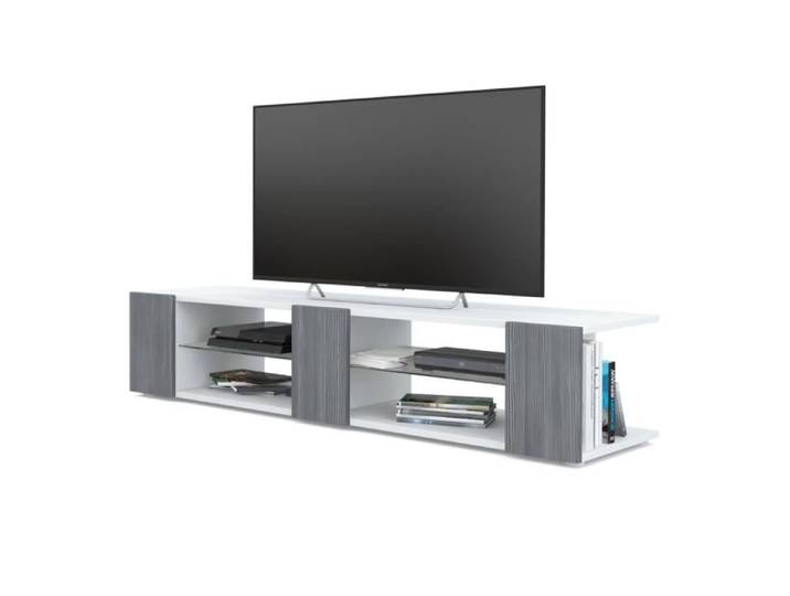 Vladon Meuble TV Armoire basse Movie V2 Corps en Blanc mat - Façades en Avola-Anthracite