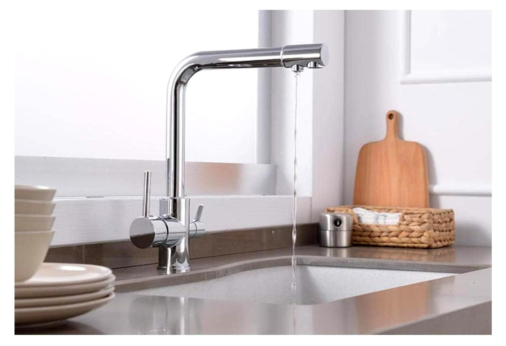 Küchen-Wasserhahn für gefiltertes Wasser mit Doppelauslauf, Küchenarmatur und Bronze-Spültischmischer 1