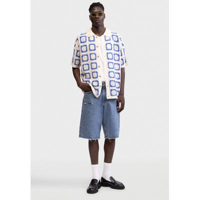 Kurzarmhemd REDEFINED REBEL "Redefined Rebel Shirt RRFabian Shirt Crochet BOXY FIT", Herren, Gr. XL, bunt (victoria blau), Web, 100% Acryl, Hemden