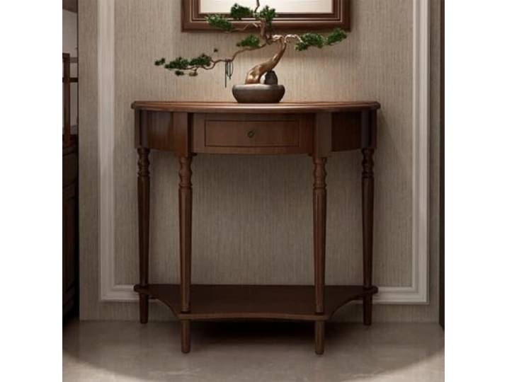 Massivholz Konsolentisch mit Schublade, schmaler Flurtisch Halbmond Massivholz, schmales Design, Halbmond-Form, Flur & Eingang, stabile Konstruktion(A,39.4in*15.0in*34.6in)