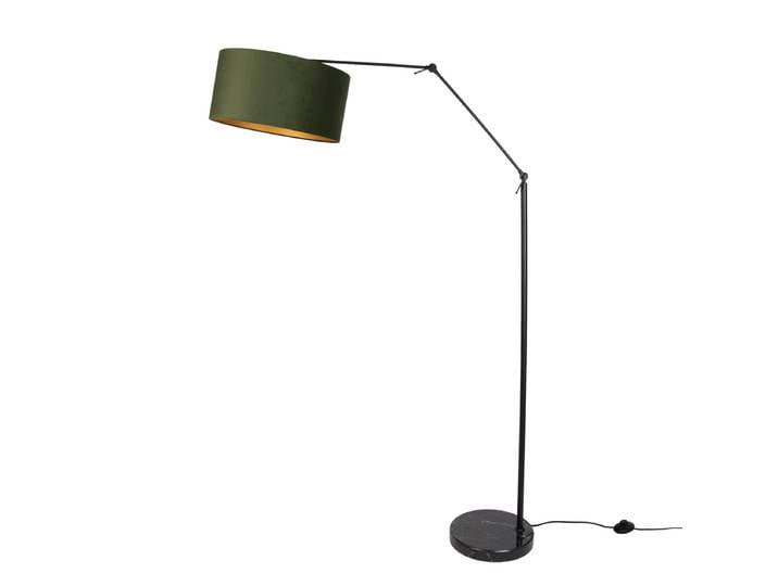 Lampadaire noir réglable avec abat-jour vert et intérieur doré