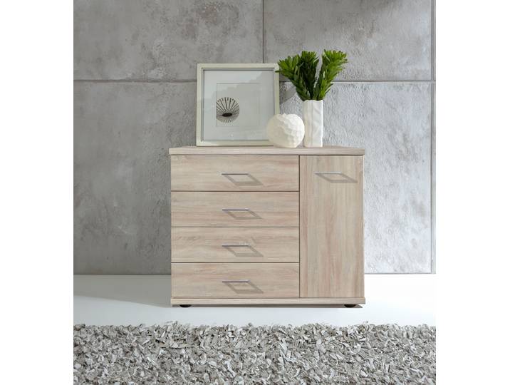Kombikommode WIEMANN Bern , braun (eiche, sägerau dekor), B:93cm H:86cm T:42cm, Holzwerkstoff, Sideboards, Kombikommode, vormontiert