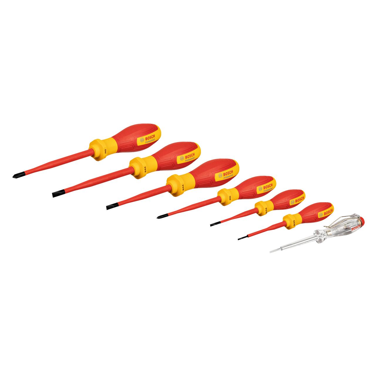Bosch Professional Combo Kit VDE-Schraubendreher-Set SL/PH, 7-tlg. (Schlitz) (1600A02NF7)