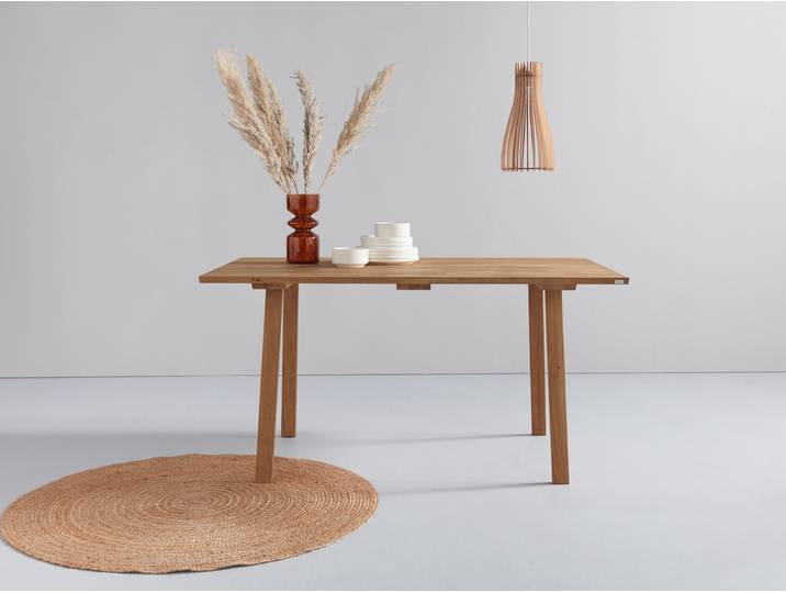 Esstisch GOODPRODUCT Alessja , braun (eiche geölt, eiche geölt, eiche geölt), B:150cm H:75cm T:90cm, Tische, Esstisch, Breite 130 oder 150 cm, Eiche Massivholz mit veganem Bio-Öl behandelt