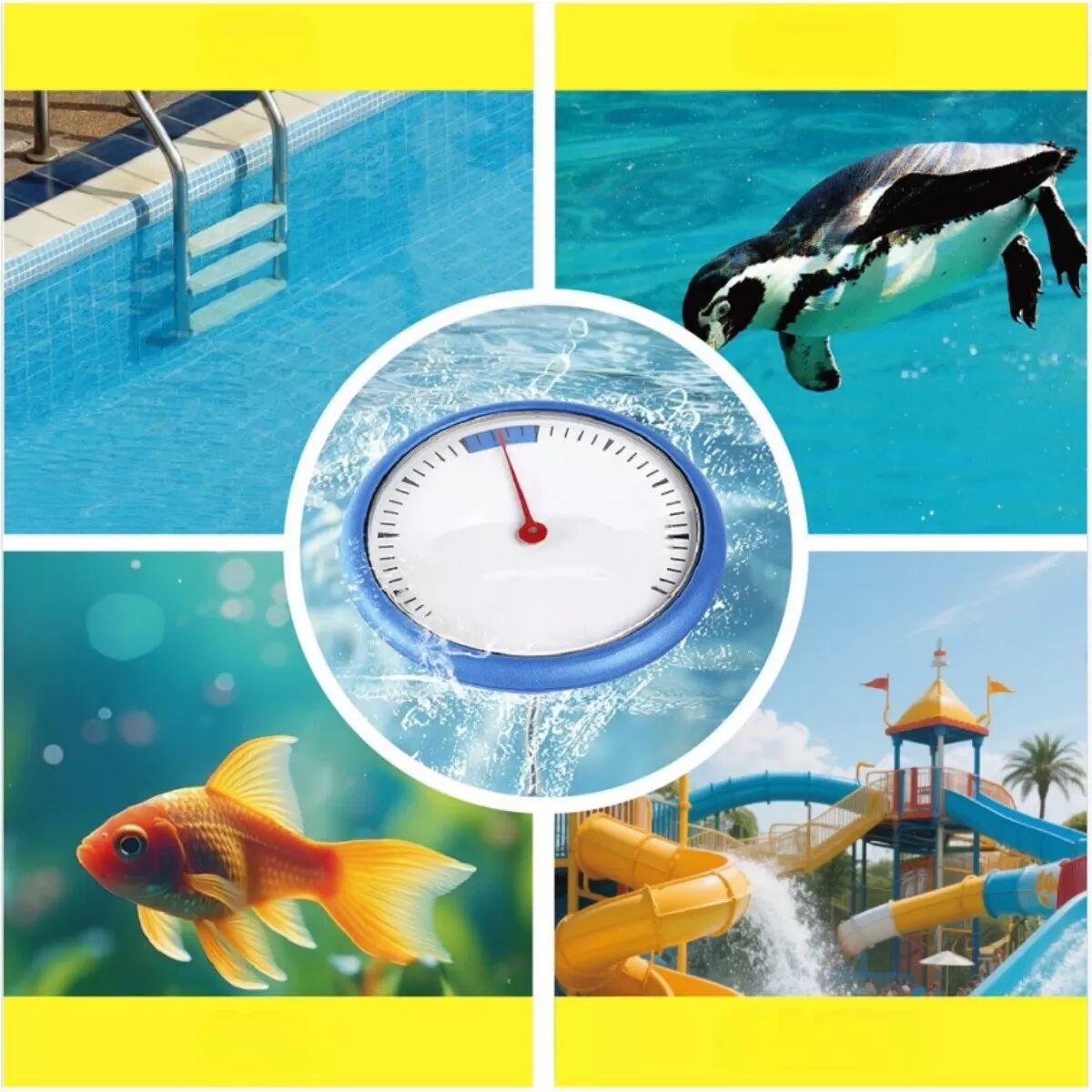 INF Schwimmendes Luxus-Scheiben-Pool-Thermometer - Großes gut ablesbares digitales Display, 304 Edelstahl & Glas, batteriefrei,