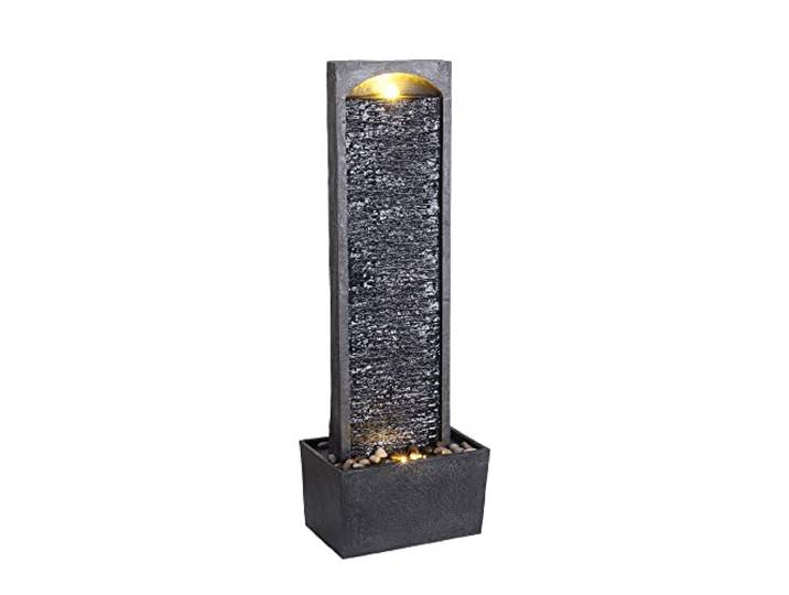 Teamson Home Hoog Buiten Tuin Water Fontein Met Lichten - Waterornament - Waterval Ontwerp - Tuindecoratie - Met Pomp - 34 x 22 x 98 (cm)