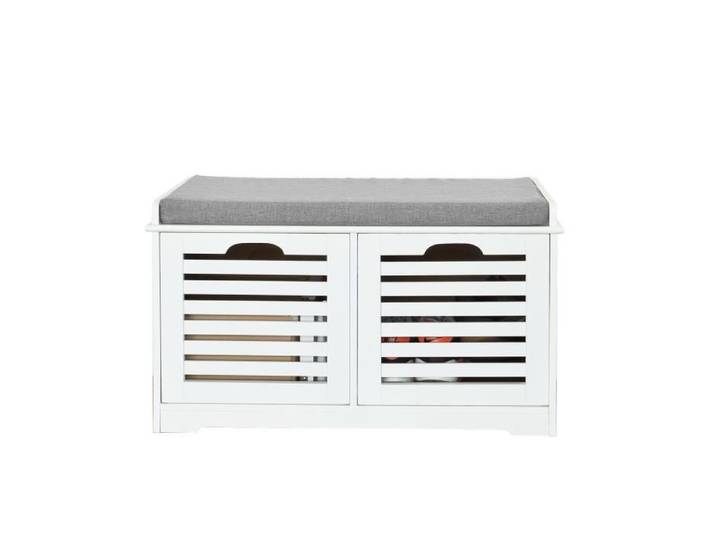 SoBuy FSR23-K-W Banc de Rangement avec Coussin Rembourré et 2 Cubes Meuble d'Entrée Commode à Chaussure Meuble de Rangement Banquet