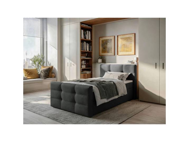 Chameo Boxbett, Anthrazit, Kunststoff, H3, Höhe ca. 19 cm, 90x200 cm, Bettkasten, gepolstertes Kopfteil, in verschiedenen Größen erhältlich, Schlafzimmer, Betten, Boxspringbetten