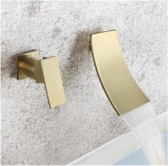 Wastafelkraan Wandmontage Borstel Goud - Badkamer Mengkraan met Enkele Handgreep