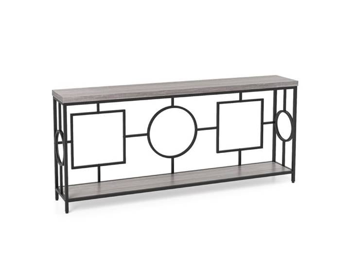 DREAMADE Table Console en Faux Marbre à 2 Niveaux avec Cadre Métallique Étagère de Rangement Ouverte pour Entrée Salon ou Couloir