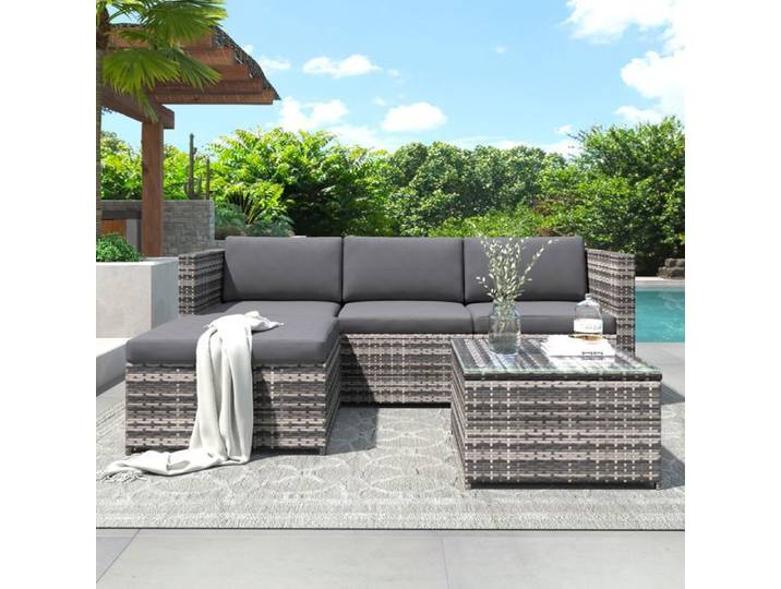 Aménagement de canapé-salon en Meubles de jardin-salon Canapé d'angle Aménagement de canapé avec coussins d'assise et de dos Ta