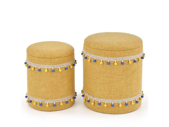 Ensemble de deux poufs gigognes en tissu de polyester jaune