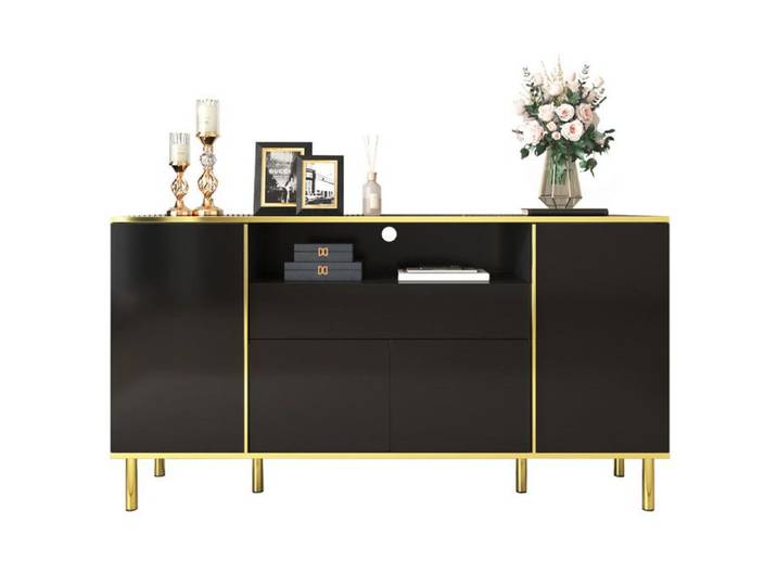 Buffet commode noire haute brillance avec 1 tiroir commode commode de chambre Buffet noir haute brillance-B150 / T40 / H80cm